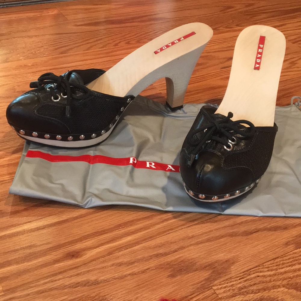 100% Authentic Prada Wooden platform heels